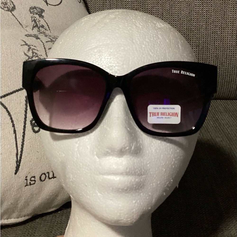 TRUE RELIGION Women’s Sunglasses Glossy Black Cutout Gold Logos TR56813XK-1B-GS2